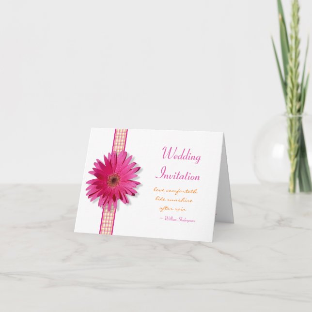 Pink Gerbera Daisy Wedding Invitation Card (Front)