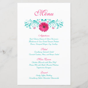 Pink Gerbera Daisy Wedding Menu Card