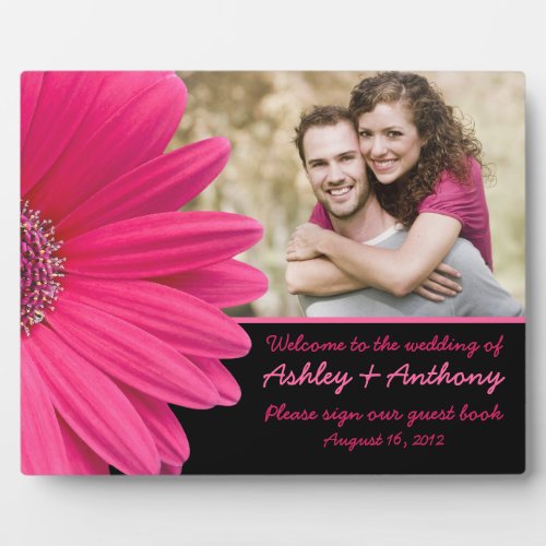 Pink Gerbera Daisy Wedding Photo Sign Plaque
