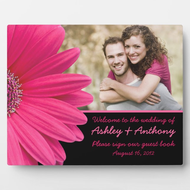 Pink Gerbera Daisy Wedding Photo Sign Plaque (Front)