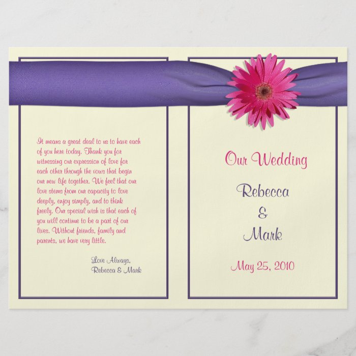 Pink Gerbera Daisy Wedding Program Custom Flyer