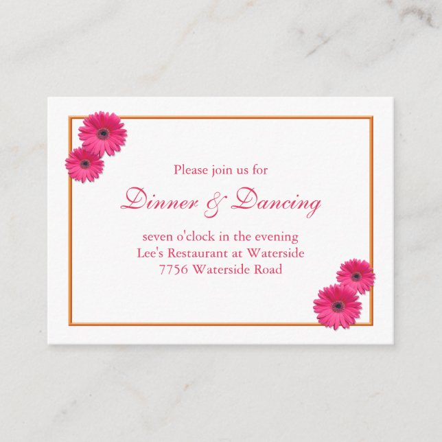 Pink Gerbera Daisy Wedding Reception Card (Front)