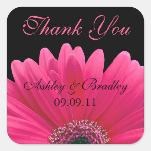 Pink Gerbera Daisy Wedding Thank You Sticker