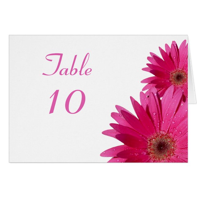 Pink Gerbera Daisy White Wedding Tent Table Card (Front Horizontal)