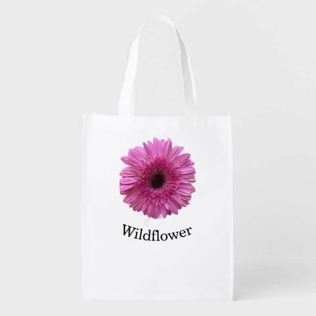 Pink Gerbera Daisy Wildflower Reusable Grocery Bag (Front)