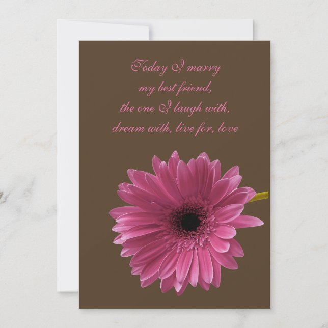 Pink Gerbera Daisy With Brown Wedding Invitation (Front)