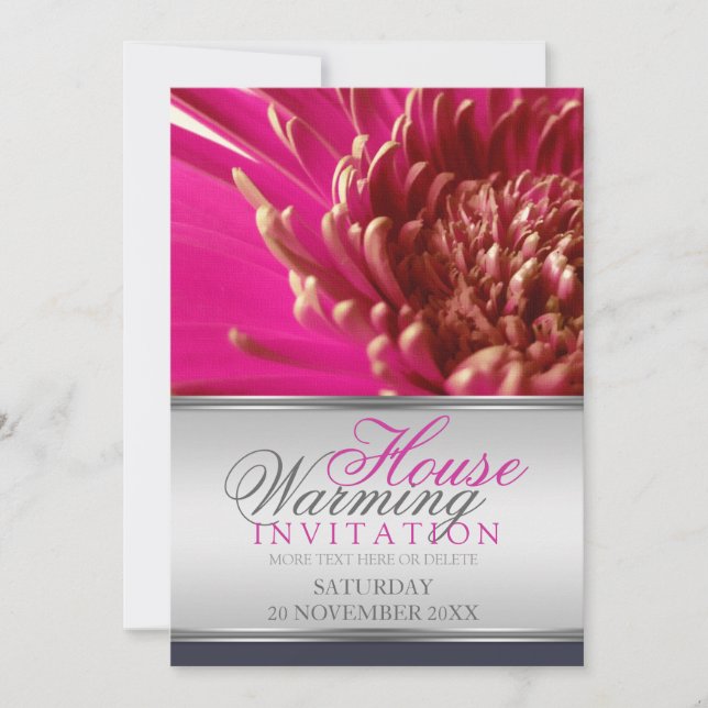 Pink Gerbera Flower House Warming Invitation (Front)