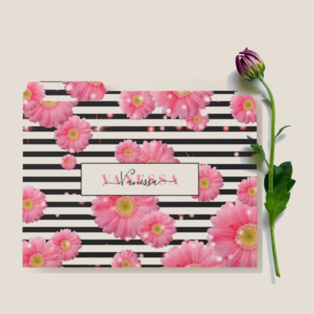 Pink Gerbera Flowers On Black And White Stripes  File Folder (Creator Uploaded)