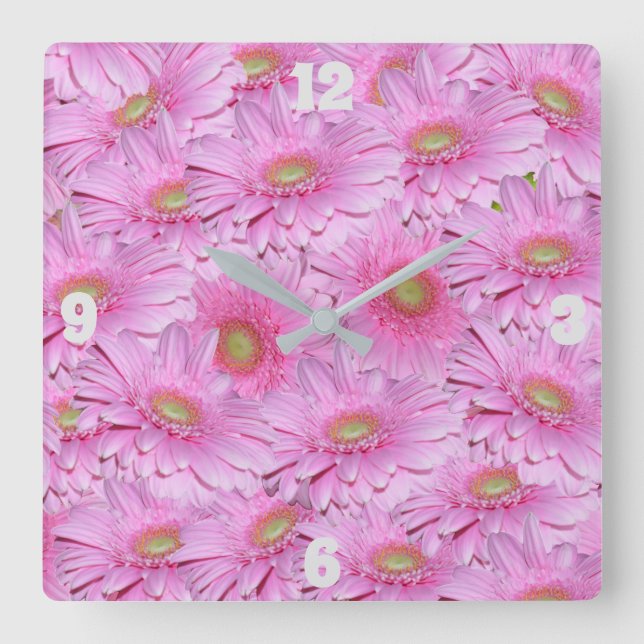 Pink Gerbera Flowers, Square Wall Clock (Front)