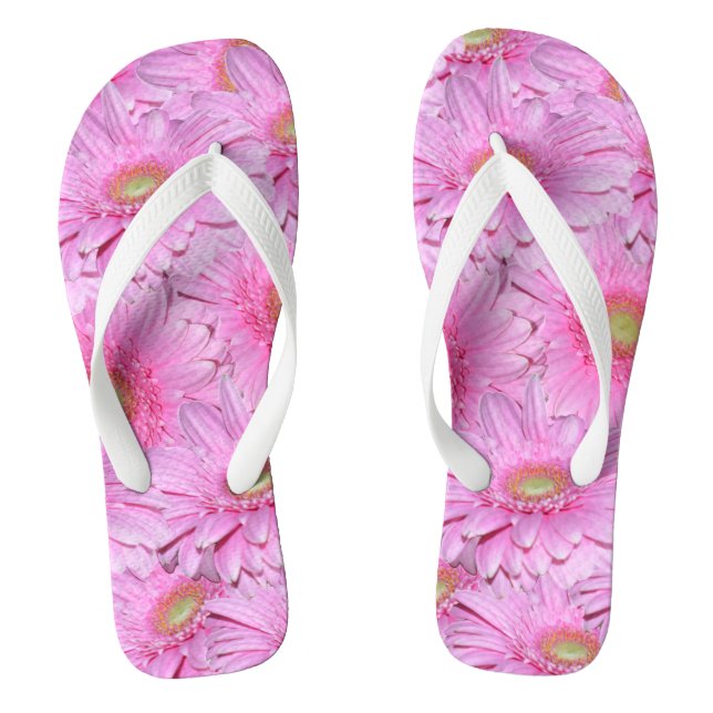 Pink Gerbera Flowers, Thongs Flip Flops (Footbed)