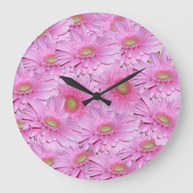 Pink Gerbera Flowers, Wall Clock (Front)