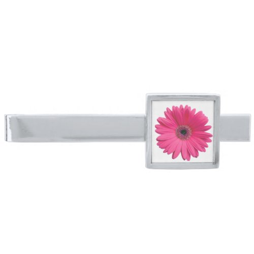 Pink Gerbera Gerber Daisy Flower Wedding Silver Finish Tie Bar