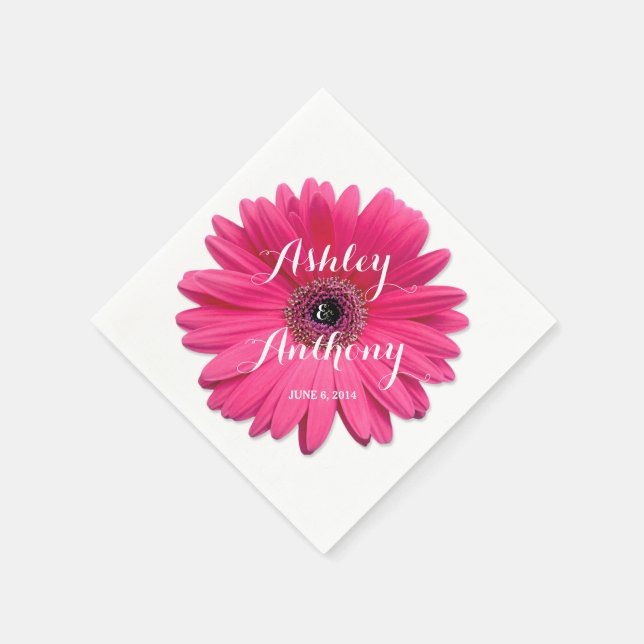 Pink Gerbera Gerber Daisy Personalized Wedding Napkins (Corner)