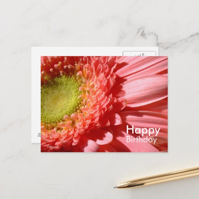 Pink Gerbera - Happy Birthday Postcard (Front/Back In Situ)