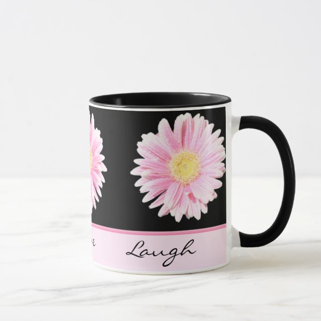 Pink Gerbera on Black Live, Love, Laugh Mug (Right)