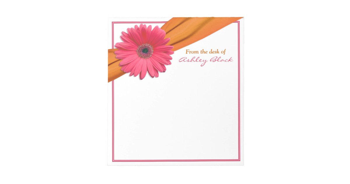 Pink Gerbera Orange Ribbon Personalized Notepad | Zazzle