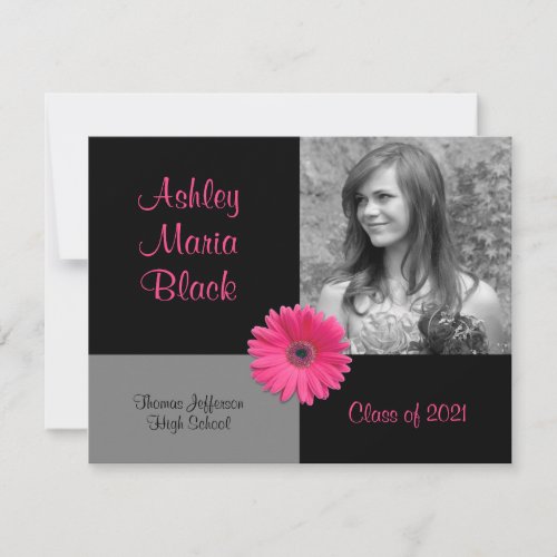 Pink Gerbera Photo Graduation Invitation
