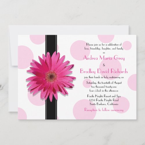 Pink Gerbera Polka Dot Wedding Invitation