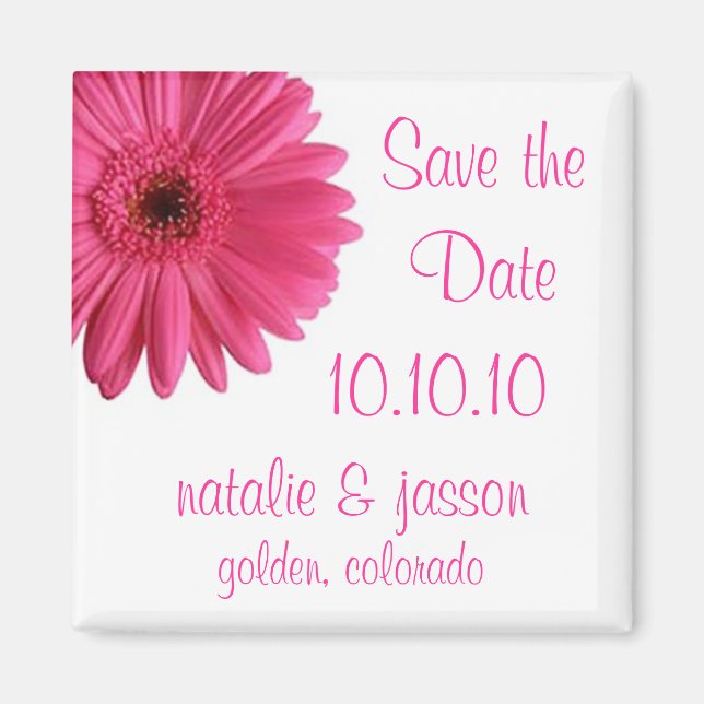 Pink Gerbera Save the Date Magnet (Front)