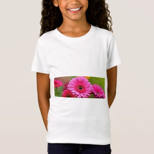 Pink Gerbera Striped Girls Jersey T_Shirts T_Shirt