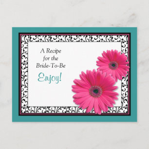 Pink Gerbera Teal Recipe Card for the Bride to Be