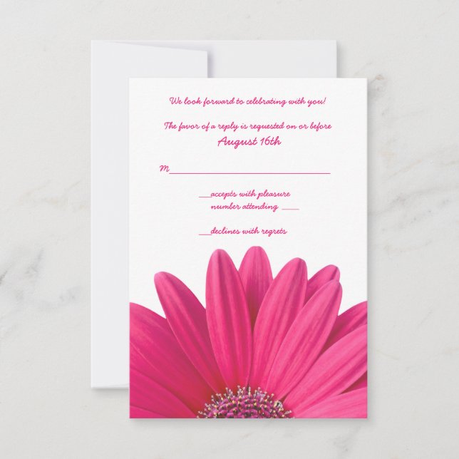 Pink Gerbera Wedding Reply Card (Front)