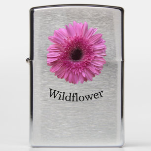 Pink Gerbera Wildflower Brushed Chrome Zippo Lighter