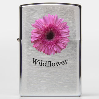 Pink Gerbera Wildflower Brushed Chrome Zippo Lighter