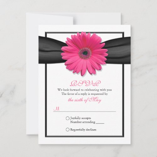 Pink Gerbera with Black Ribbon Response Card