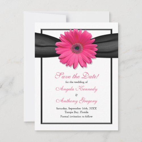 Pink Gerbera with Black Ribbon Save the Date Card