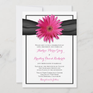 Pink Gerbera with Black Satin Ribbon Invitation