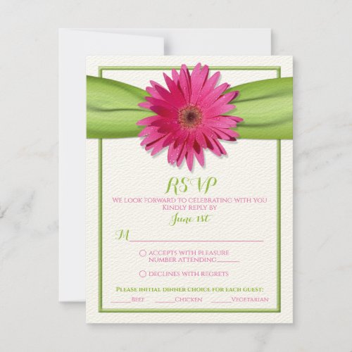 Pink Gerbera with Green Ribbon Response Card