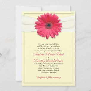 Pink Gerbera with Ivory Satin Ribbon Invitation