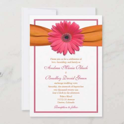 Pink Gerbera with Orange Ribbon Wedding Invitation
