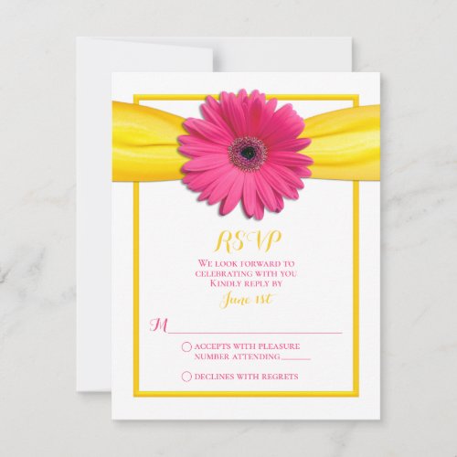 Pink Gerbera with Yellow Ribbon Response Card Personalized Invitation
