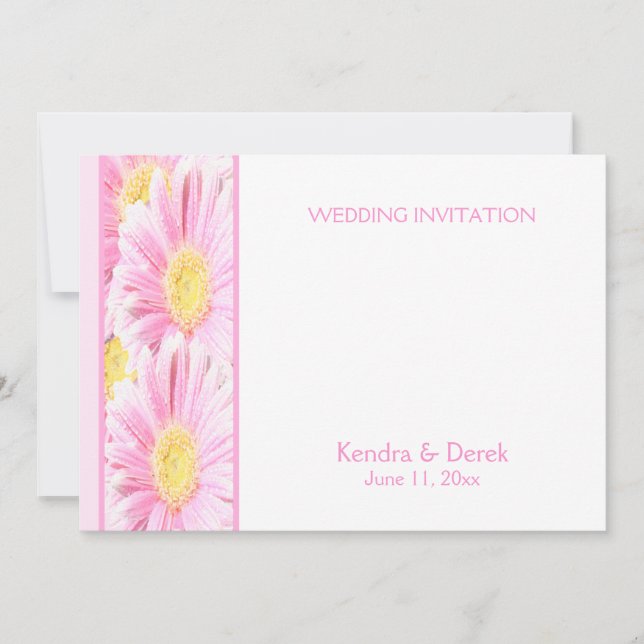 Pink Gerberas on White Wedding Invitation (5x7) (Front)