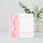 Pink Gerberas on White Wedding Invitation (Square) (Standing Front)