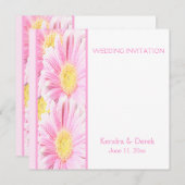 Pink Gerberas on White Wedding Invitation (Square) (Front/Back)