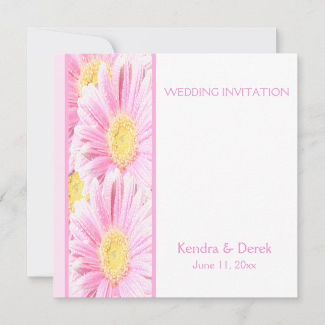 Pink Gerberas on White Wedding Invitation (Square) (Front)