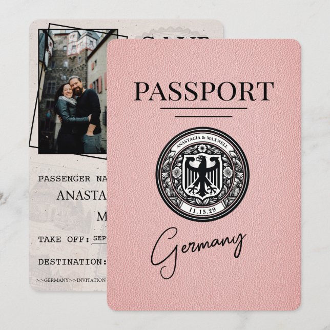 Pink Germany Passport Save The Date (Front/Back)