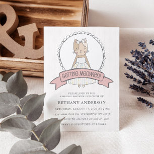Pink Getting Meowied Cat Theme Bridal Shower Invitation