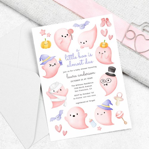 Pink Ghost A Little Boo Is Almost Due Baby Shower Invitation
