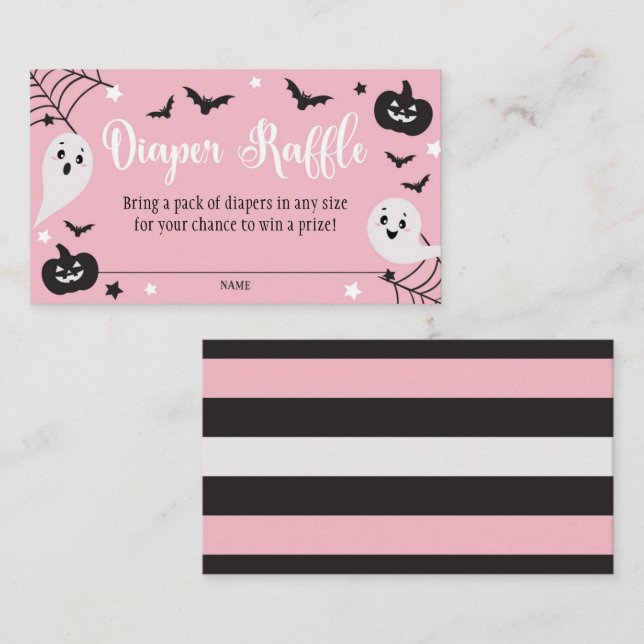 Pink Ghost Baby Shower Diaper Raffle Card (Front/Back)
