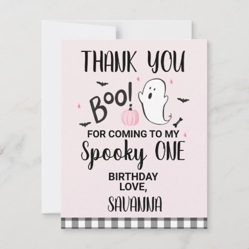 Pink Ghost Boo Halloween Birthday Thank You Card