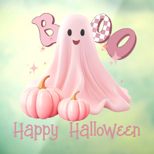 Pink Ghost Boo Happy Halloween Window Cling
