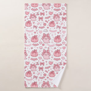 Pink Ghost Coquette Bow Halloween Towel Teen