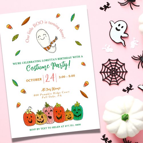 Pink Ghost Costume Party Birthday Invitation
