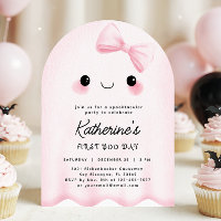 Pink Ghost First Boo Day Arch Birthday Invitation