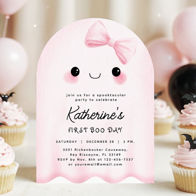 Pink Ghost First Boo Day Arch Birthday Invitation (Creator Uploaded)