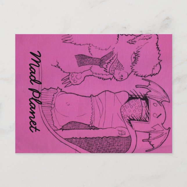 Pink Ghost Girl and Angry Bear Postcard (Front)